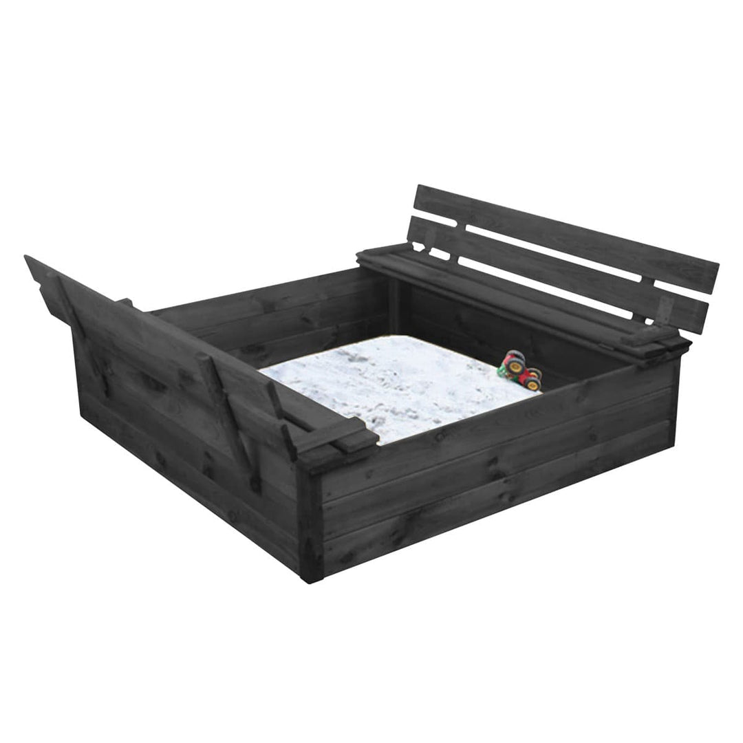 Produktbillede af Sandkasse med bænk og låg sort 120 x 120 cm på tilbud i høj kvalitet