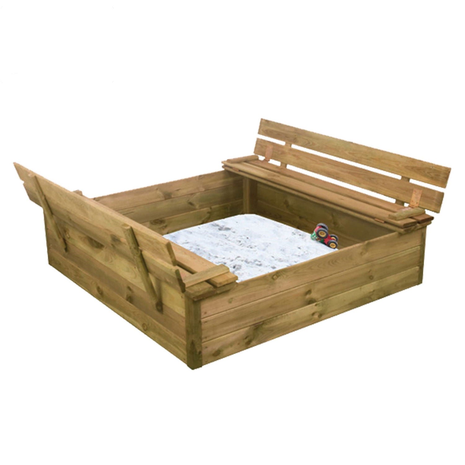 Produktbillede af Sandkasse med bænk og låg 120 x 120 cm på tilbud i høj kvalitet