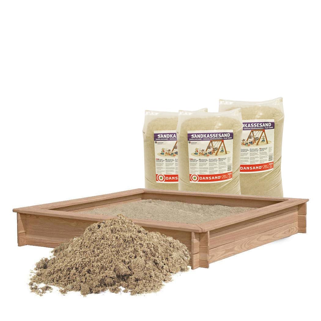 Produktbillede af Sandkasse i lærketræ inkl. 240 kg sand 150 x 150 cm på tilbud i høj kvalitet