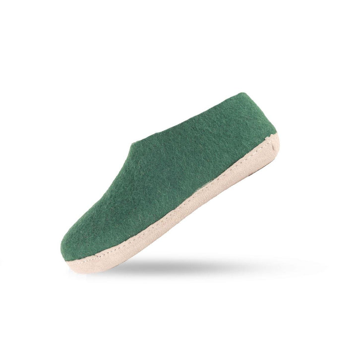 Uldhjemmesko (100% ren uld) m/sål i skind Dansk Design fra SHUS groen / 40