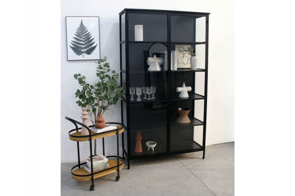 Produktbillede af Skælskør Vitrineskab i metal 119,5x40x212 cm Sort på tilbud i høj kvalitet