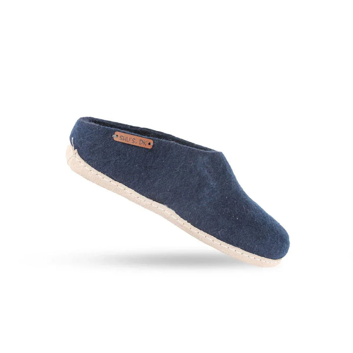 Uldtøffel (100% ren uld) m/sål i skind Dansk Design fra SHUS blaa / 37