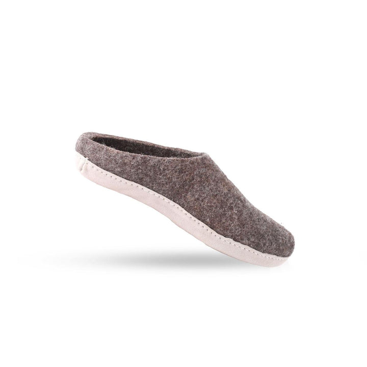 Uldtøffel (100% ren uld) m/sål i skind Dansk Design fra SHUS graat / 36
