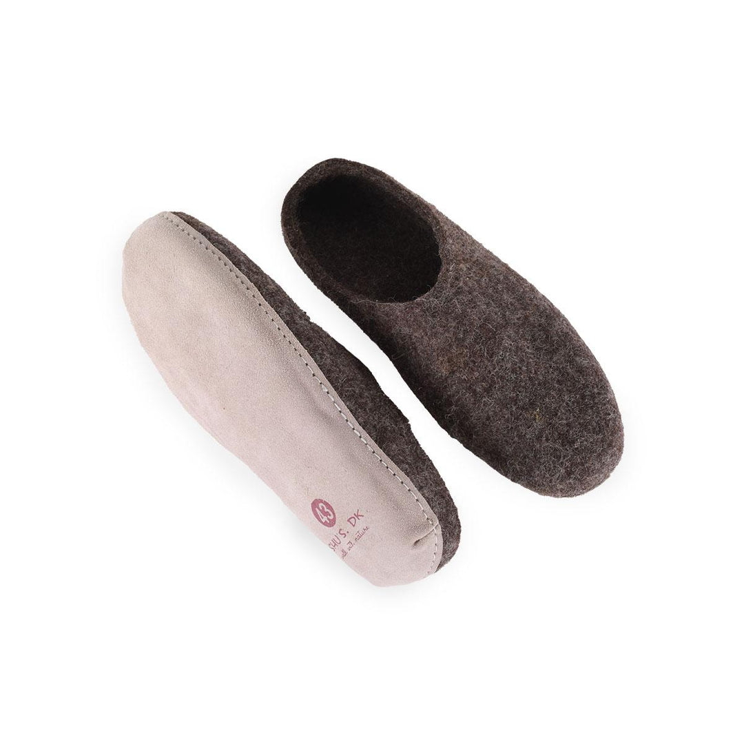 Uldtøffel (100% ren uld) m/sål i skind Dansk Design fra SHUS brun / 36