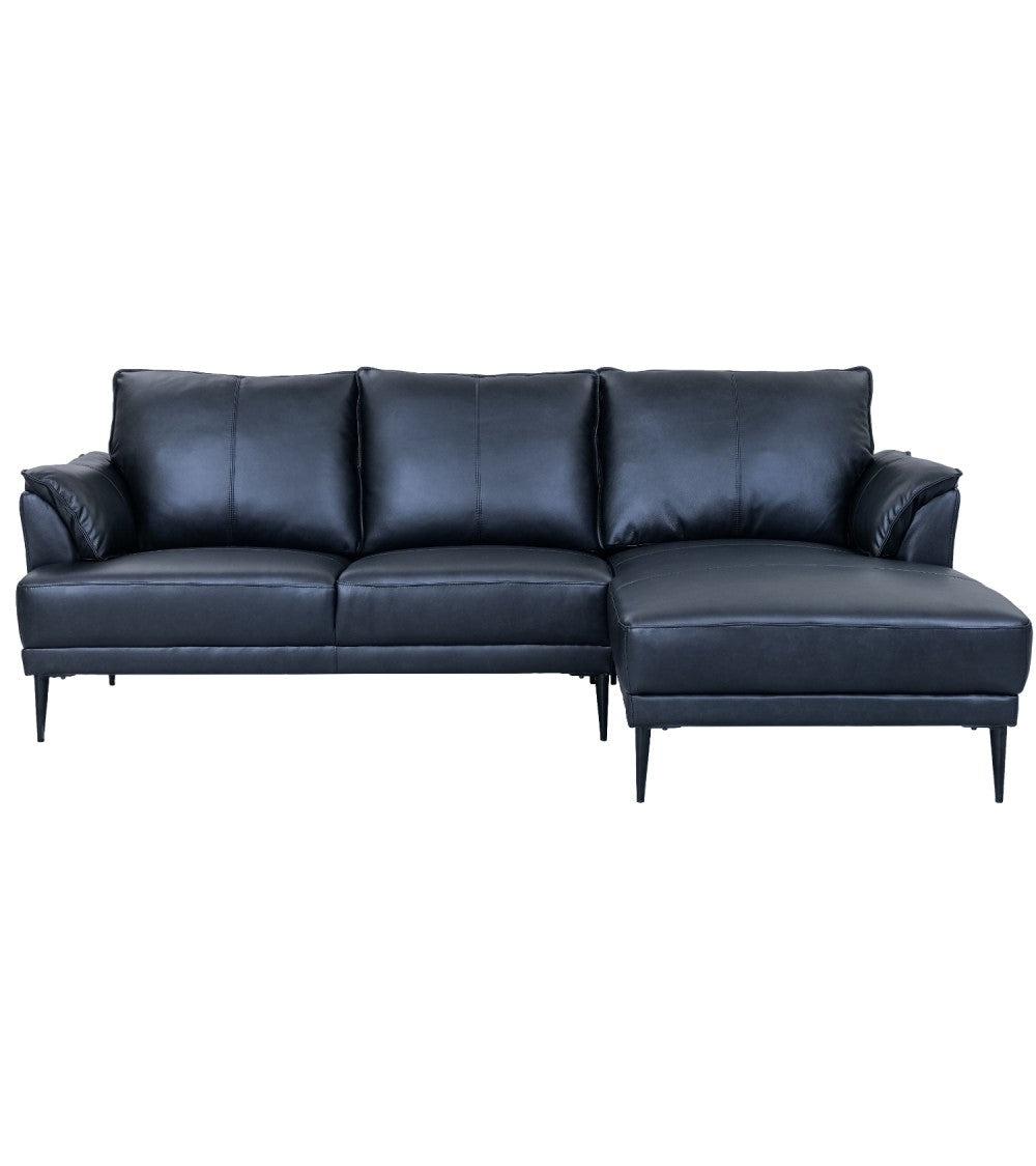 Produktbillede af Soul sofa m. højre chaiselong sort semianilin læder og sort metal i premium kvalitet