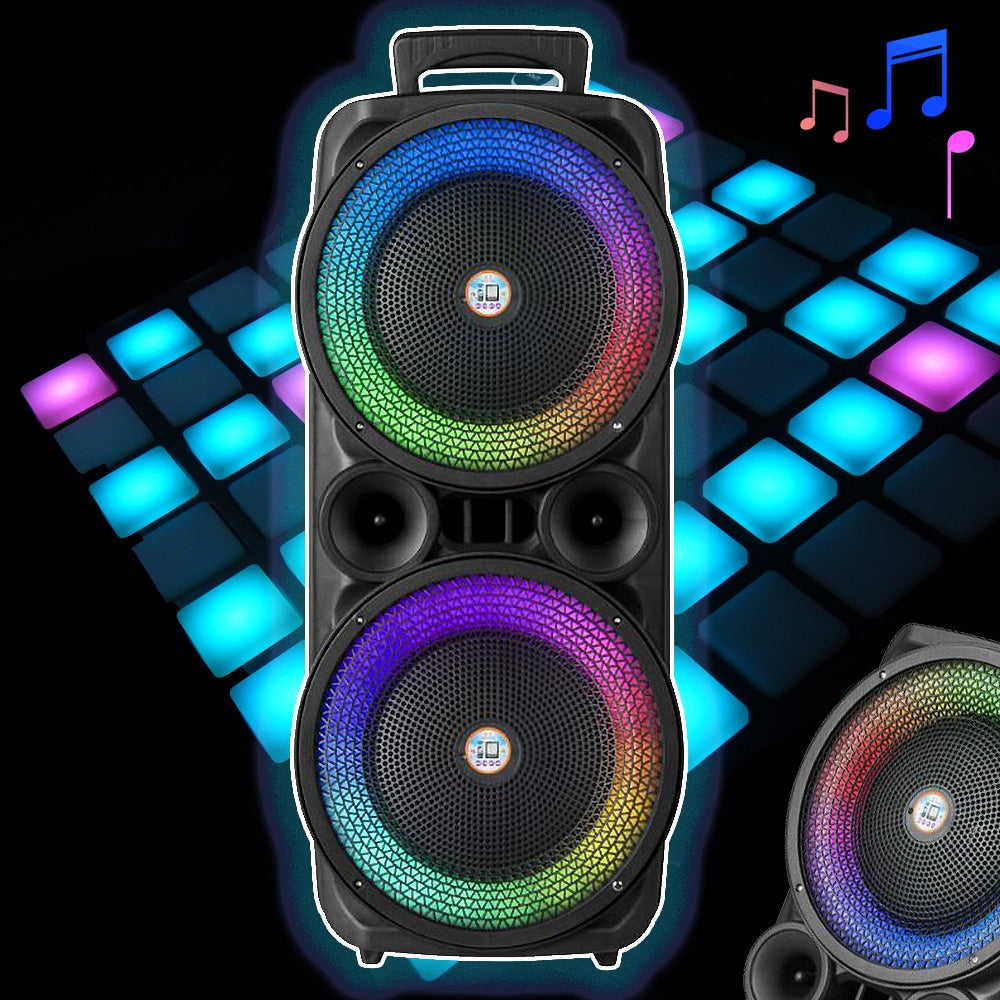 Produktbillede af Køb Soundbox 2 x 8 LED-lys Mikrofon og Fjernbetjening på tilbud