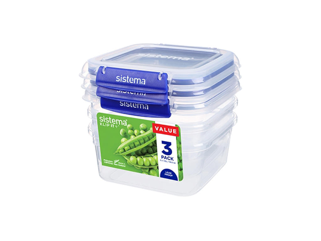 Produktbillede af Sistema Square Klip It Plus 3Pack 1.15L i premium kvalitet