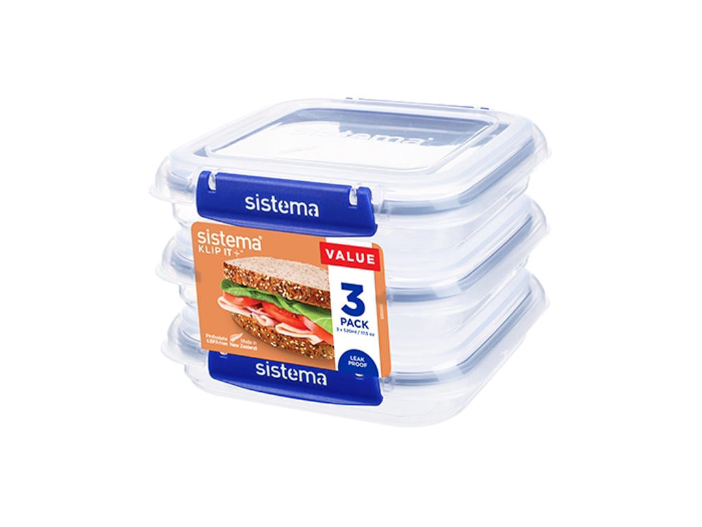Produktbillede af Sistema Square Klip It Plus 3Pack 520ml i premium kvalitet