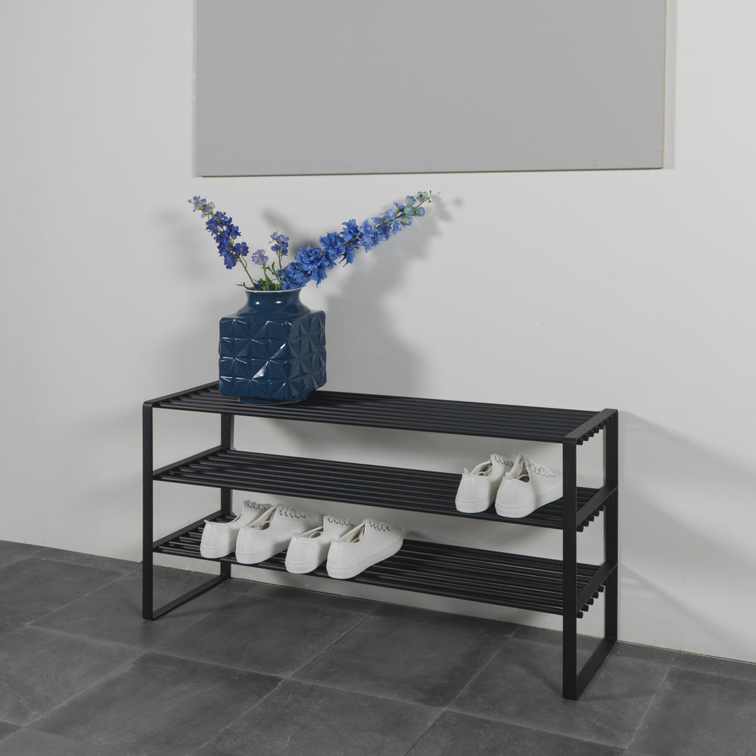 Produktbillede af Dinex Skostativ i sort metal 3 hylder bredde 100 cm på tilbud i høj kvalitet