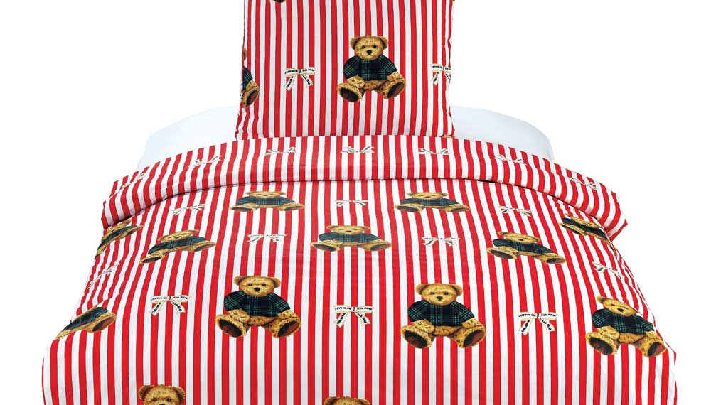 Produktbillede af Essenza Sengetøj Stripe Bear Red 140 x 200 + 60 x 63 på tilbud i høj kvalitet