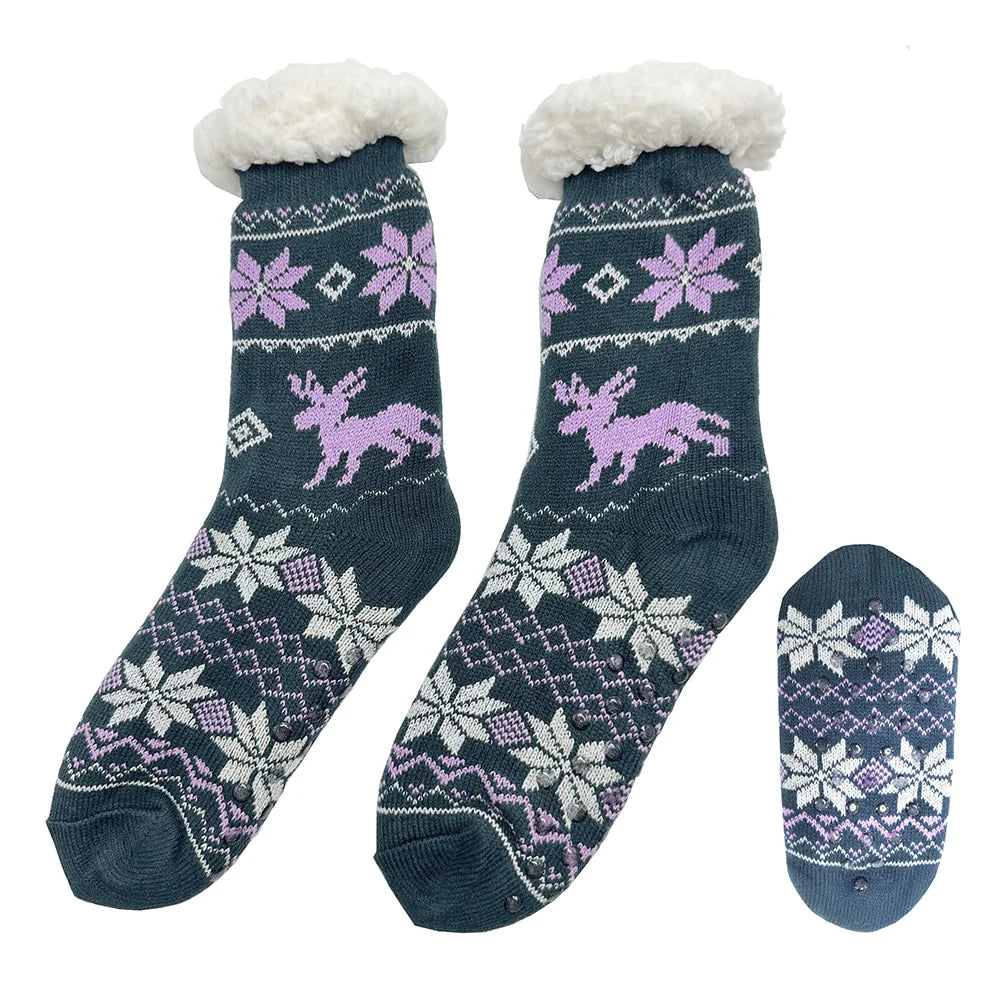 Hyggesokker til de mørke aftner flere forskellige print unisex 35-38 Lilla m/elg