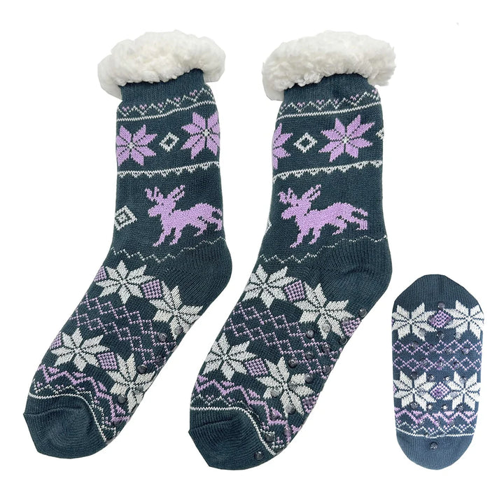 Hyggesokker til de mørke aftner flere forskellige print unisex 35-38 Lilla m/elg
