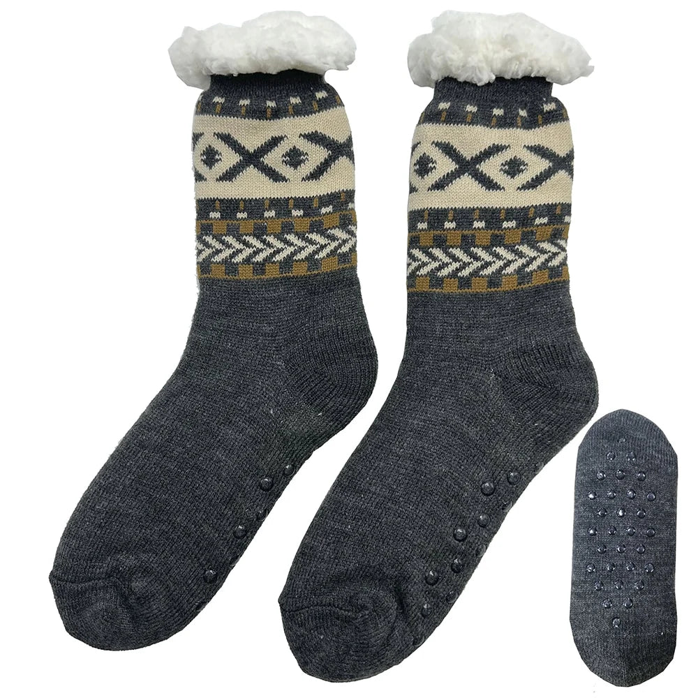 Hyggesokker til de mørke aftner flere forskellige print unisex 43-46 Beige m/kryds