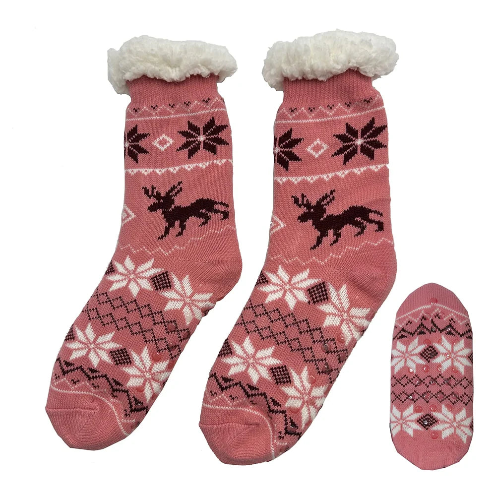 Hyggesokker til de mørke aftner flere forskellige print unisex 35-38 Lyserød m/elg