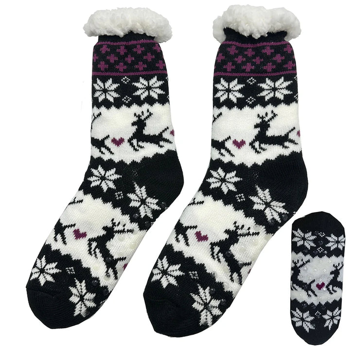 Hyggesokker til de mørke aftner flere forskellige print unisex 43-46 Lilla m/elg