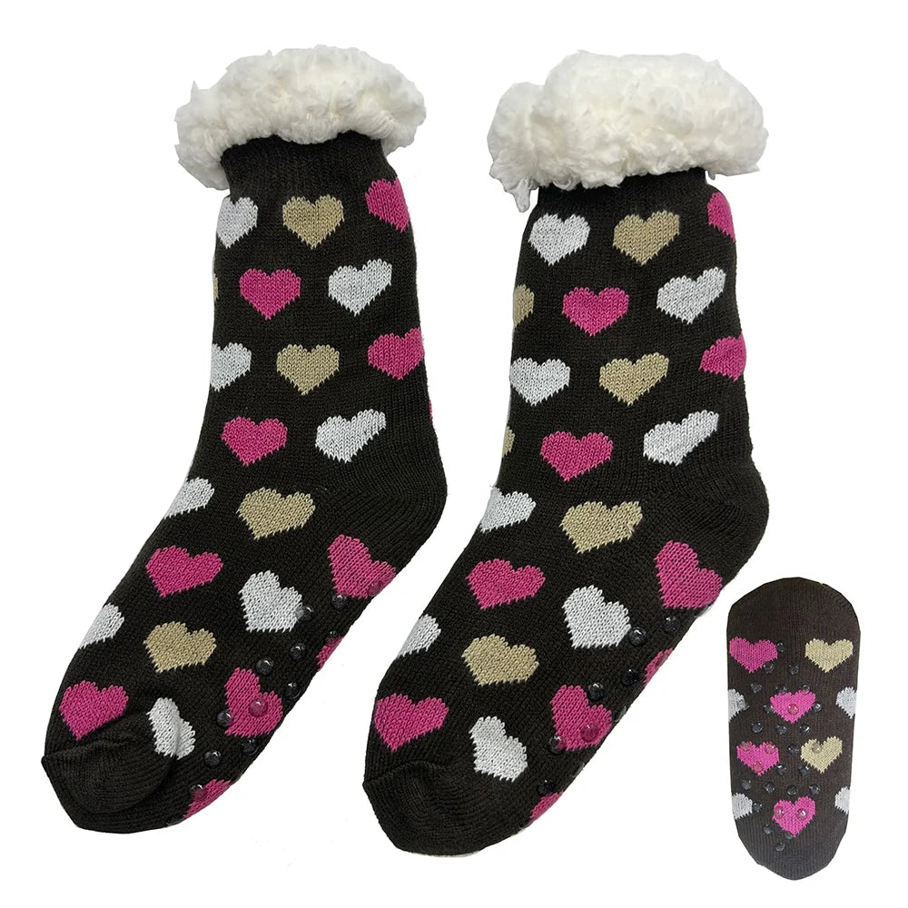 Hyggesokker til de mørke aftner flere forskellige print unisex 35-38 Brun m/hjerter