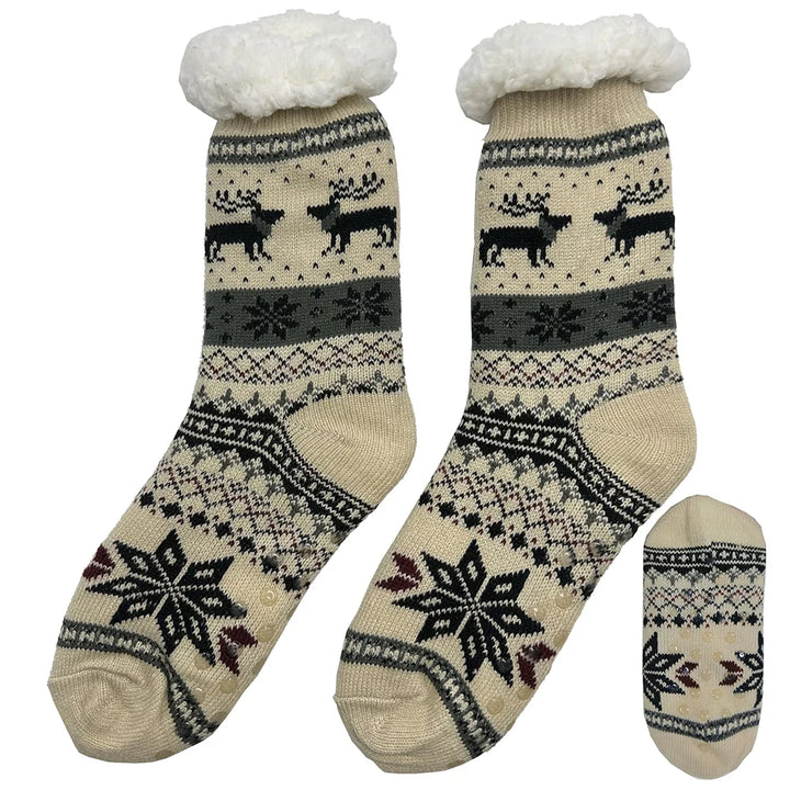 Hyggesokker til de mørke aftner flere forskellige print unisex 35-38 Beige m/elg