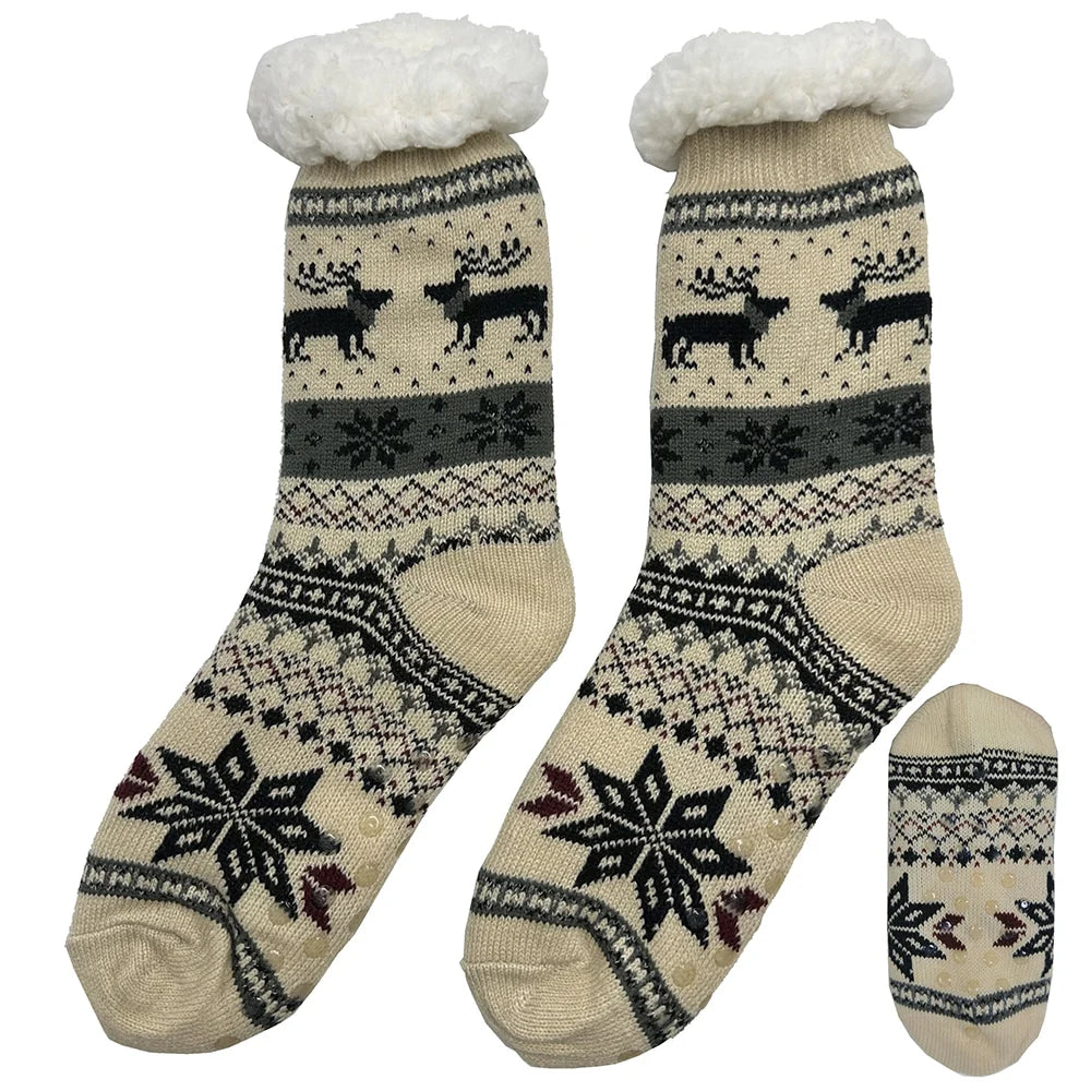Hyggesokker til de mørke aftner flere forskellige print unisex 35-38 Beige m/elg