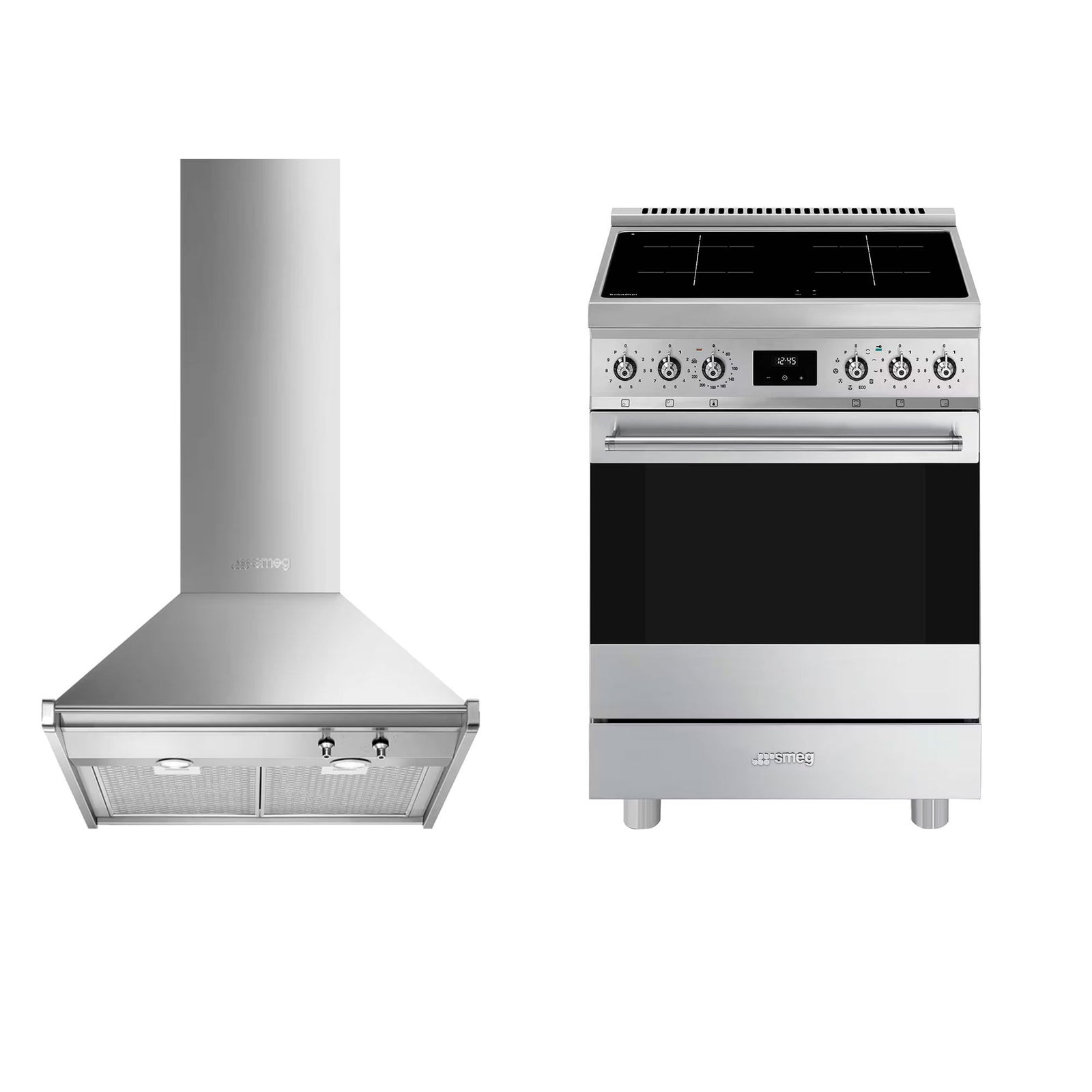 Smeg Smeg Classic induktionskomfur + emhætte 60 cm, rustfrit stål – vinkelbillede (Induktionskomfur)