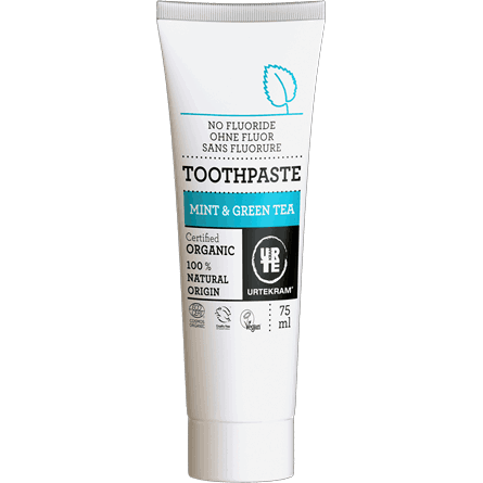 Produktbillede af Urtekram Tandpasta Mint & Grøn te u. fluor 75 ml. på tilbud