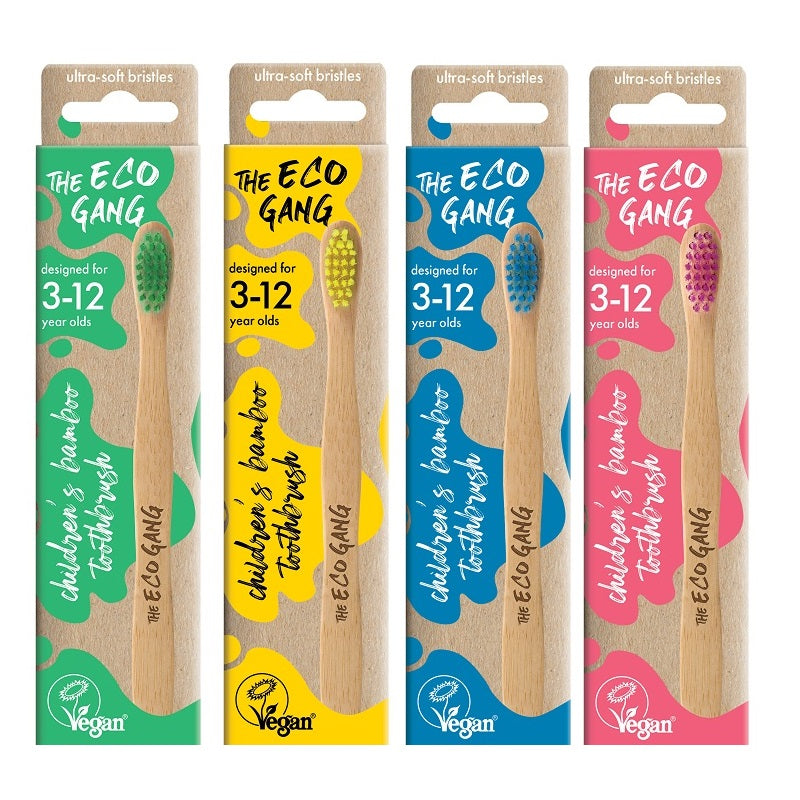 Produktbillede af THE ECO GANG Bambus Tandbørster Børn Ultra Soft på tilbud i brug