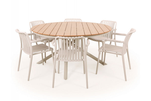 Produktbillede af Tina Sonja Havemøbelsæt m/6 stole Ø152 cm Gråhvid på tilbud i høj kvalitet