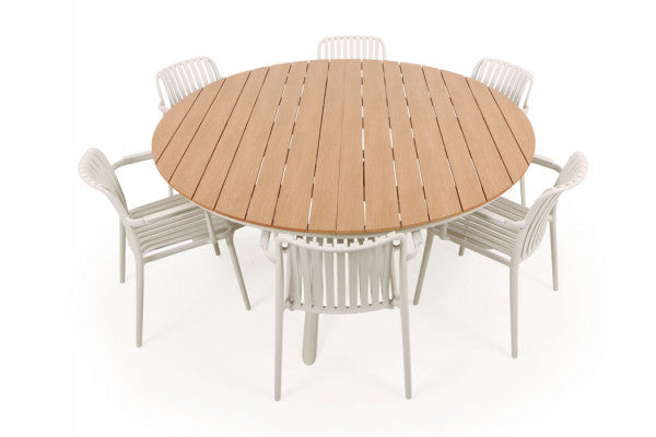 Produktbillede af Tina Sonja Havemøbelsæt m/6 stole Ø178 cm Gråhvid på tilbud i høj kvalitet