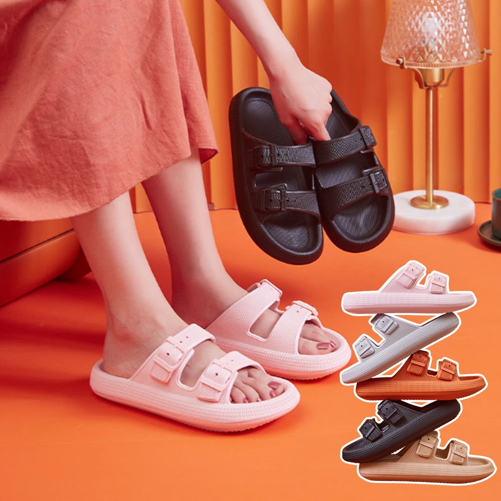 Produktbillede af Slippers / Tøfler m/Spænde Bløde & Skridsikre i flere flotte farver (kendt som Happy Flops) Pink / 36/37 på tilbud
