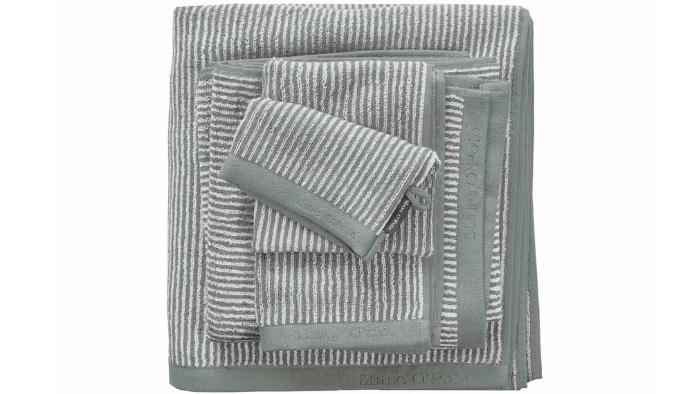 Produktbillede af Marc Ó Polo Timeless Stripe Håndklæder grøn/off white Håndklæde 50x100 på tilbud i høj kvalitet