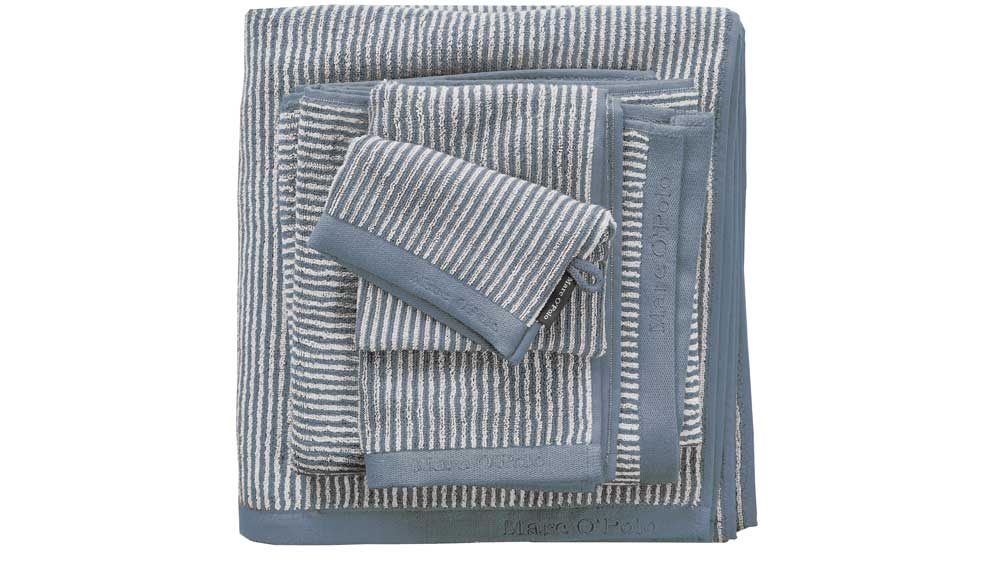 Produktbillede af Marc Ó Polo Timeless stripe Håndklæder smoke blue/off white Gæstehåndklæde 30x50 på tilbud i høj kvalitet