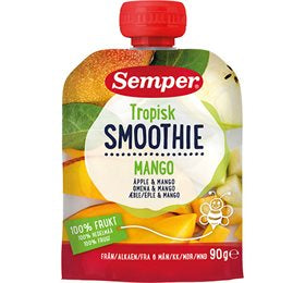 Detaljeret produktbillede af Tropisk frugtsmoothie med mango & æble fra 6 mdr. 90g. på tilbud
