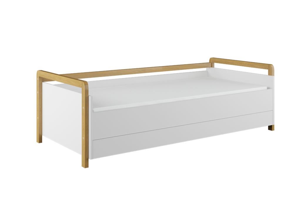 Produktbillede af Victor sovesofa inkl. lamelbund og skuffe uden madras hvid laminat og natur eg 180x80 i premium kvalitet