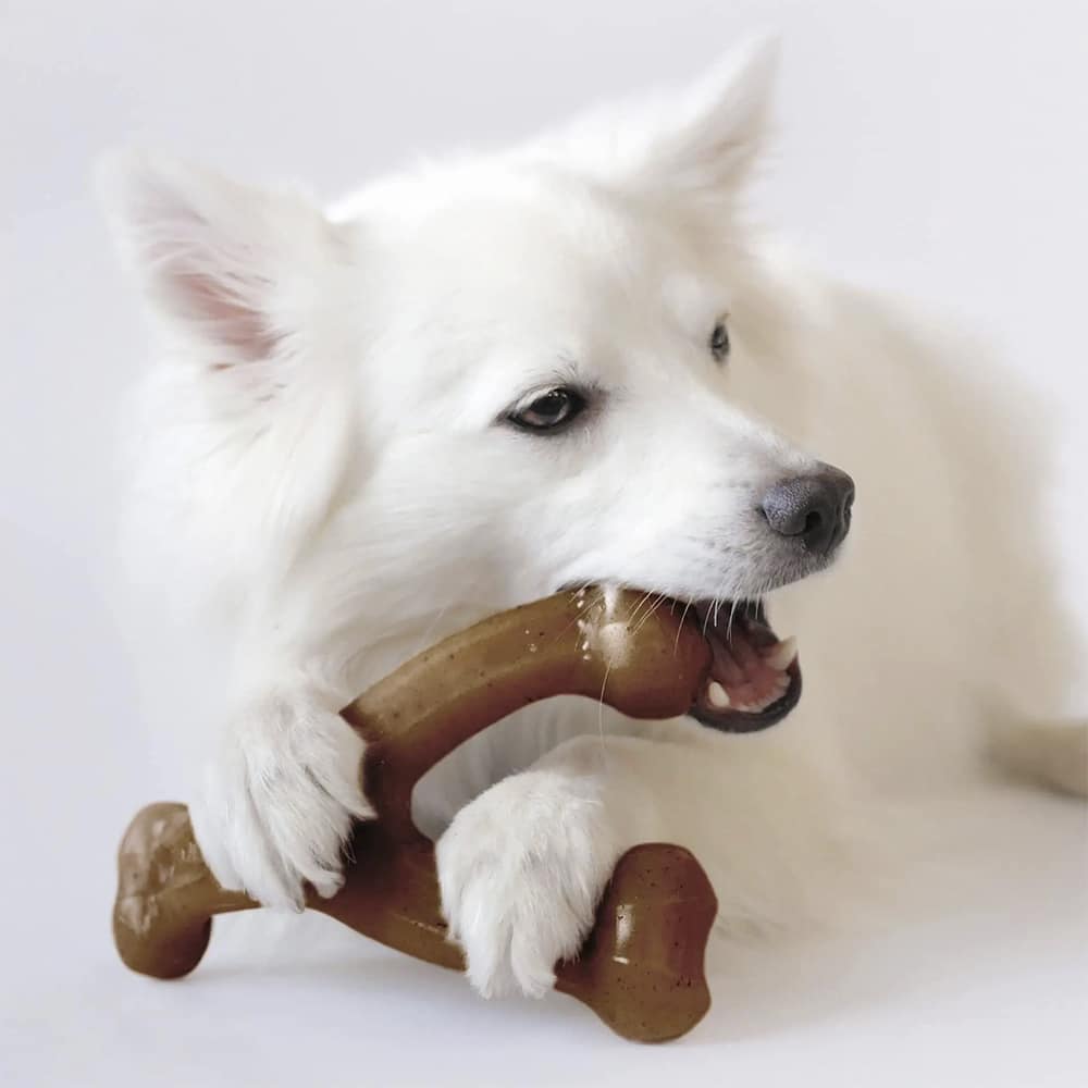 Produktbillede af Hundetygge ben med bacon- og kyllingesmag på tilbud