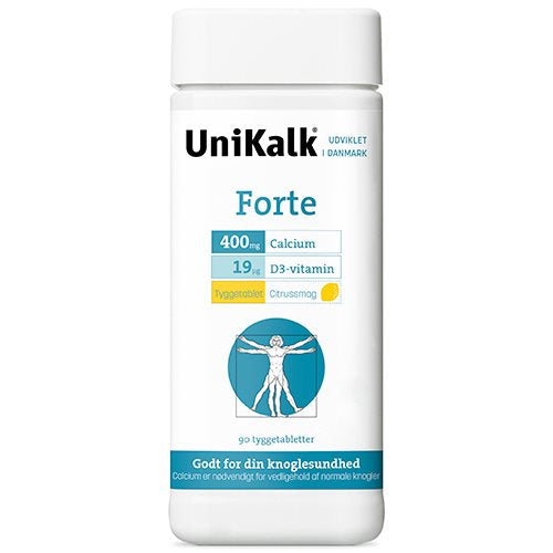 Produktbillede af Orkla UniKalk Forte tyggetablet m. citrussmag 90 tab.- UDLØB 02/26 på tilbud