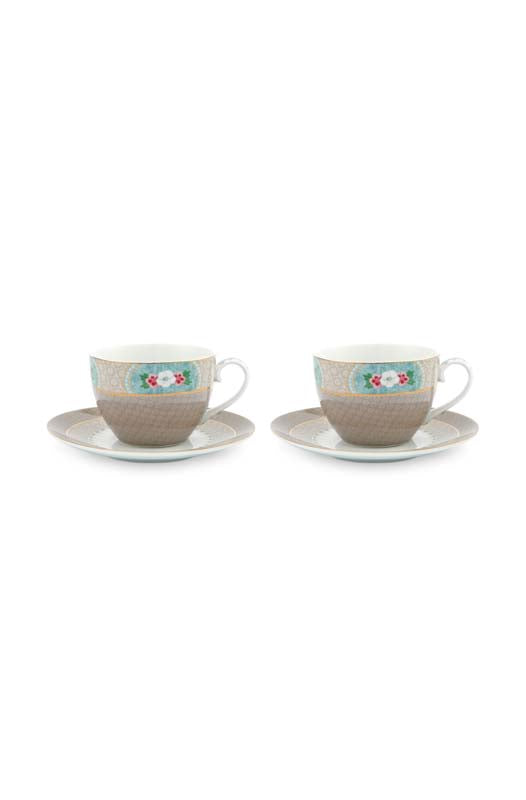 Produktbillede af Set/2 Cups & Saucers Blushing Birds Khaki 280ml på tilbud i høj kvalitet