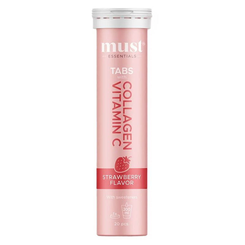 Detaljeret produktbillede af Must Essentials Collagen & Vitamin C Tabs Strawberry 20 stk på tilbud