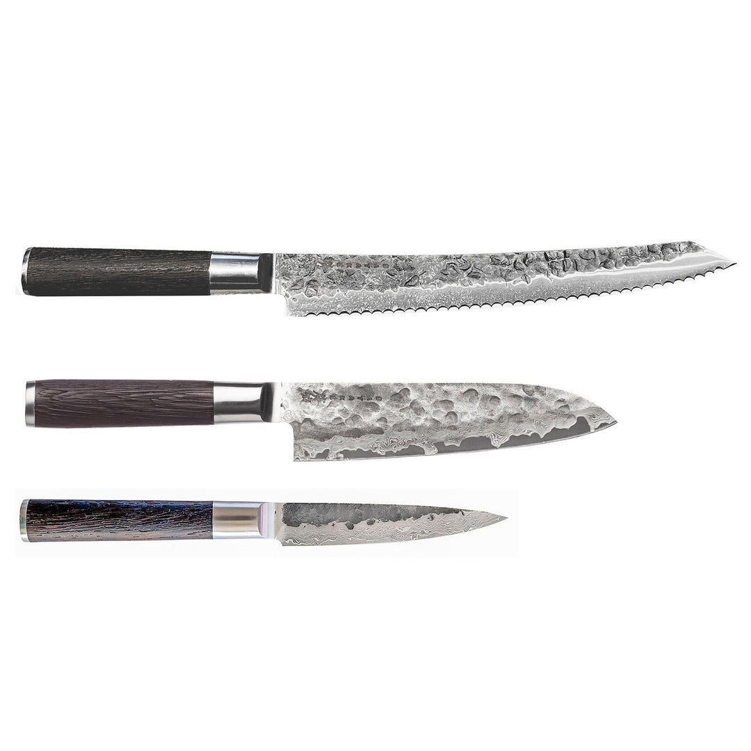 Satake Satake Kuro knivsæt 3 dele (brødsav, petty, santoku) – close-up (Knivsæt)