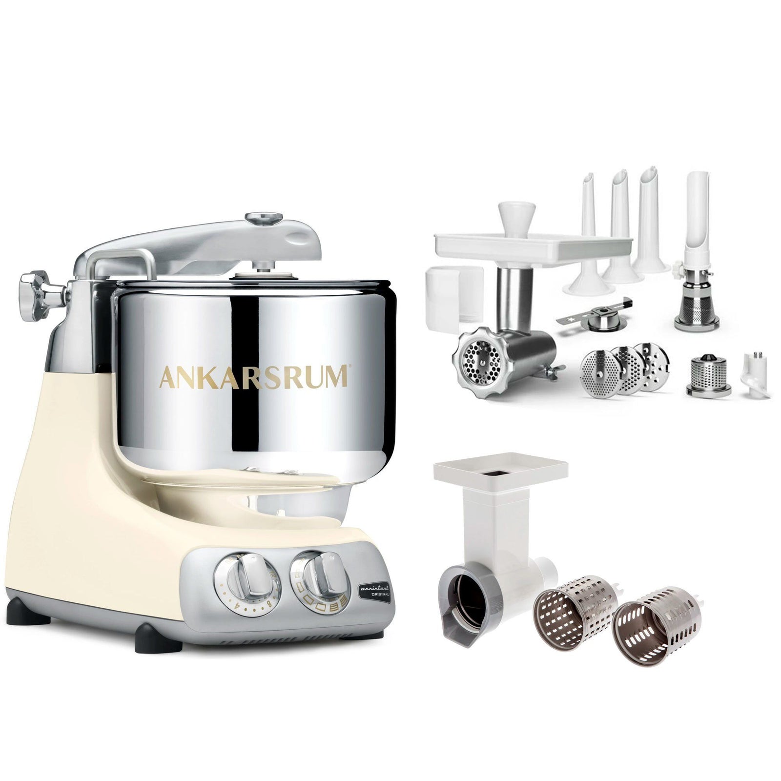 Ankarsrum Ankarsrum Assistent Røremaskine, large tilbehørspakke, light creme – frontbillede (Røremaskiner)