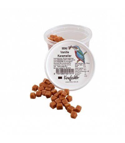 Detaljeret produktbillede af Kingfischer Mini Vanilje Karameller 70 gr UDLØB 11/09-25 på tilbud