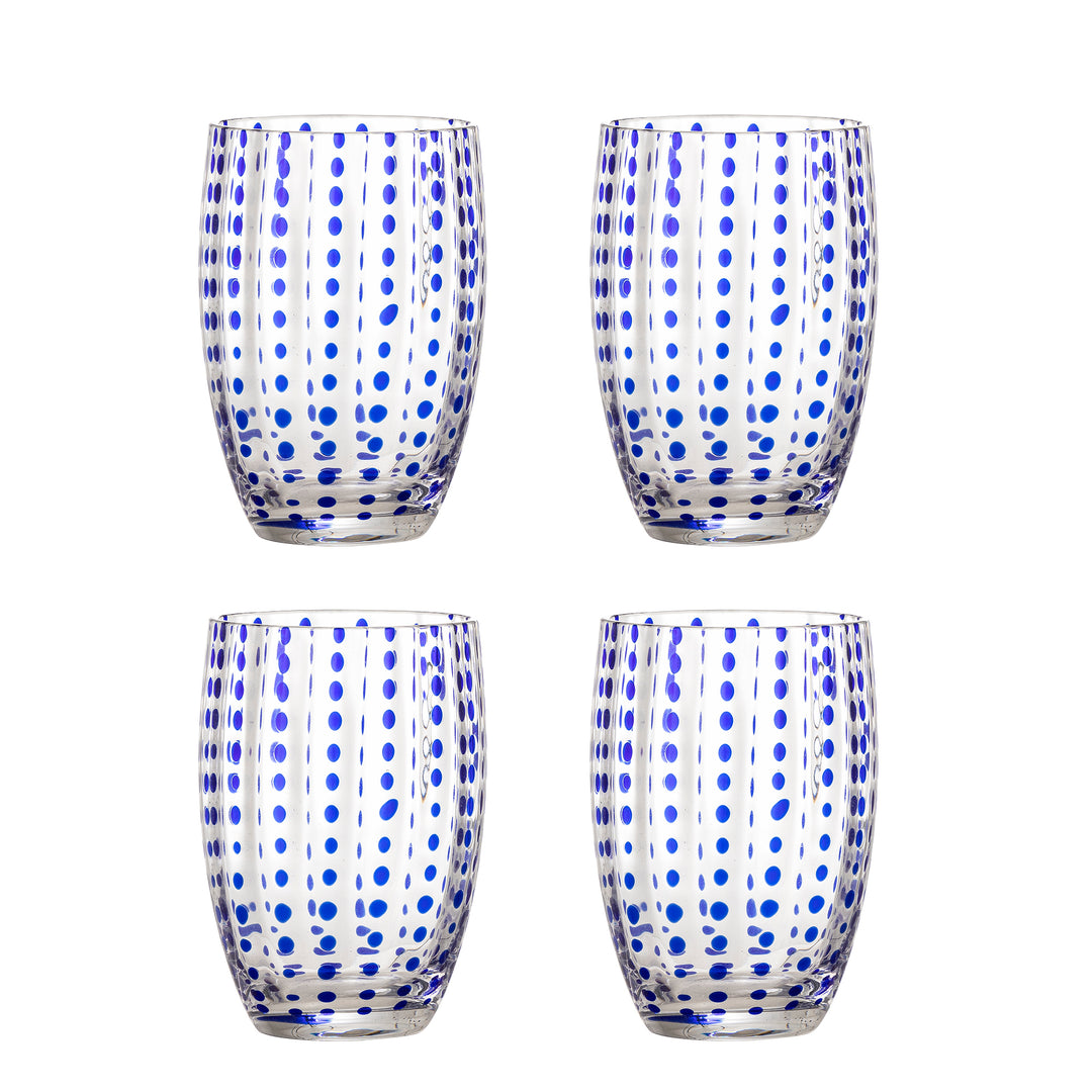 BLOOMINGVILLE Brinley drikkeglas blå glas D7,5xH11 sæt af 4