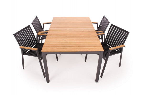 Produktbillede af Vita Havemøbelsæt 100x168 cm m/4 stabelstole- Antracit/Teak på tilbud i høj kvalitet