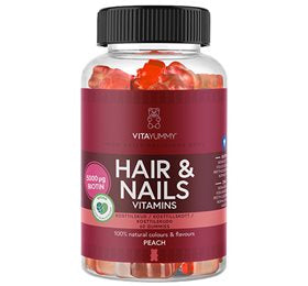 Detaljeret produktbillede af VitaYummy Hair & Nails Peach 60 gum. på tilbud