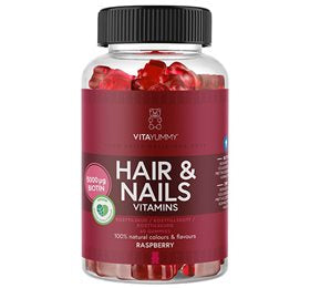 Detaljeret produktbillede af VitaYummy Hair & Nails Raspberry 60 gum. på tilbud