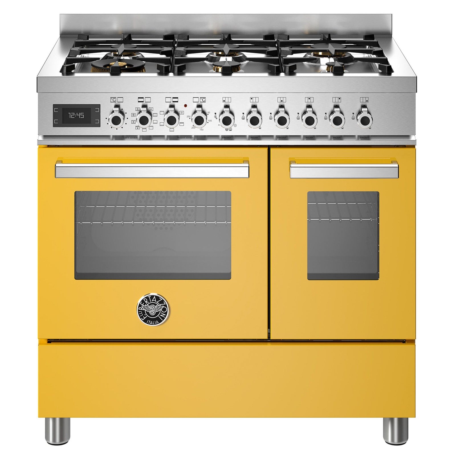 Bertazzoni Bertazzoni PRO96L2EGIT Professional gaskomfur med dobbeltovn, 90 cm, gul ❤ detaljebillede (Gasblus)