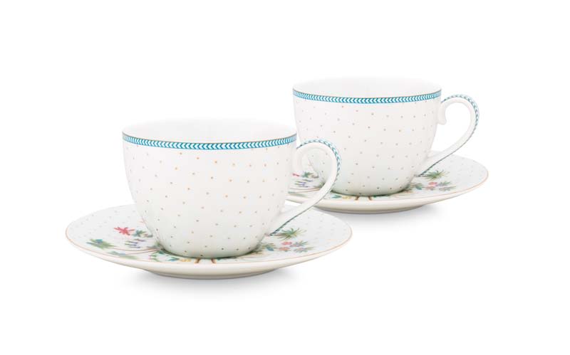 Produktbillede af Set/2 Cups & Saucers Jolie Dots Gold 280ml på tilbud i høj kvalitet