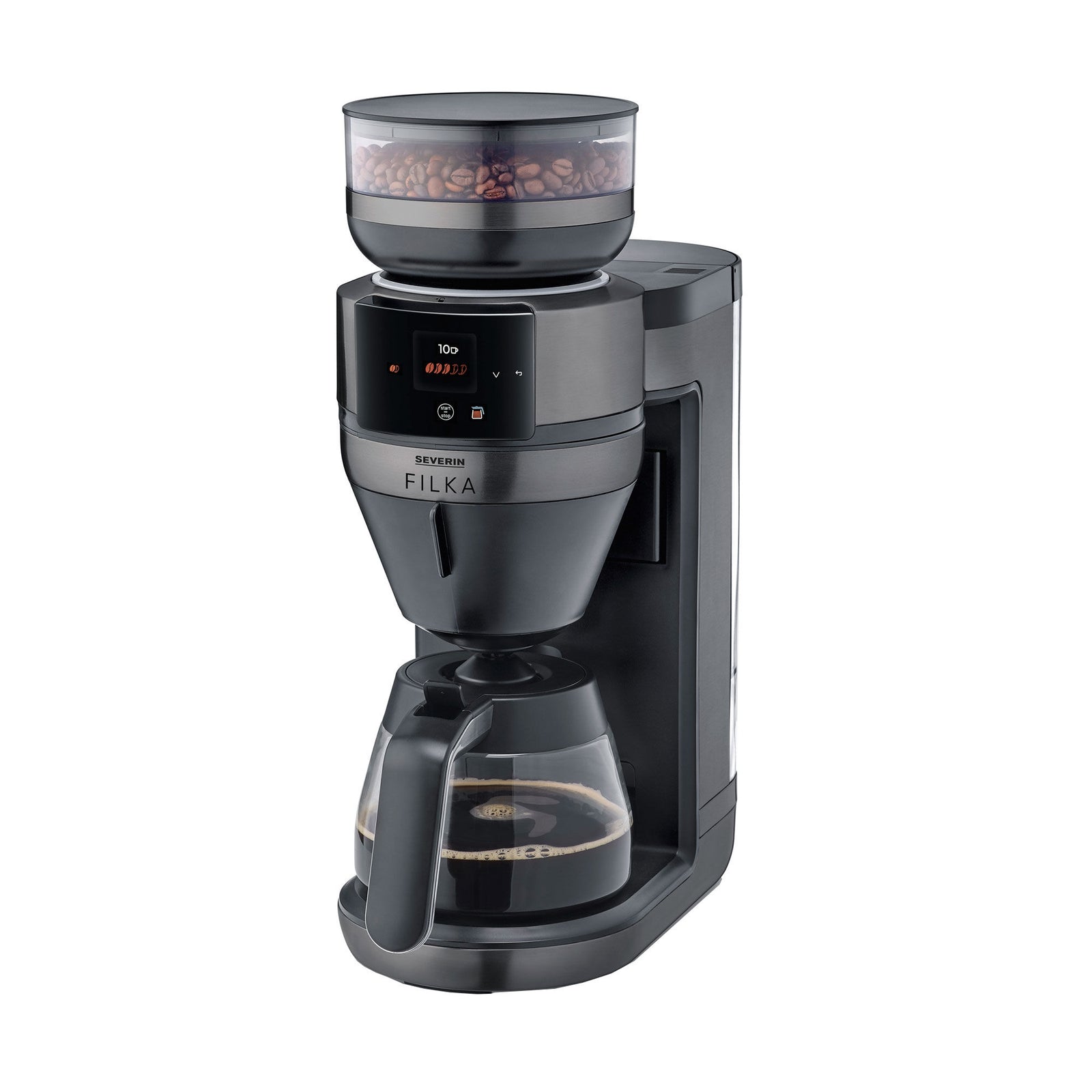 Severin Severin FILKA kaffemaskine med glaskande, mørk metalfinish – vinkelbillede (Kaffemaskiner)