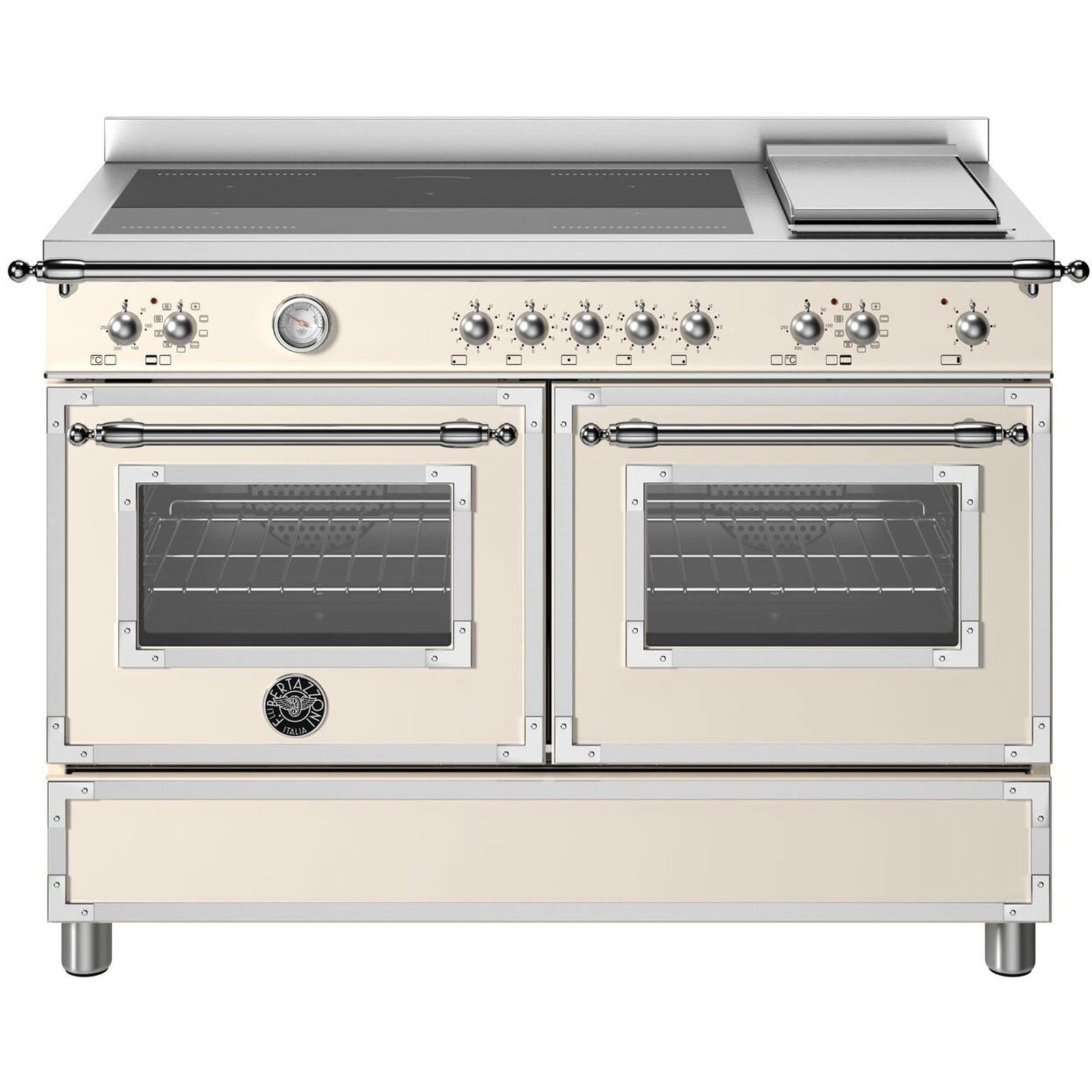 Bertazzoni Bertazzoni Heritage induktionskomfur med dobbeltovn med og stegeplade 120 cm, elfenbenshvid – produktfoto…
