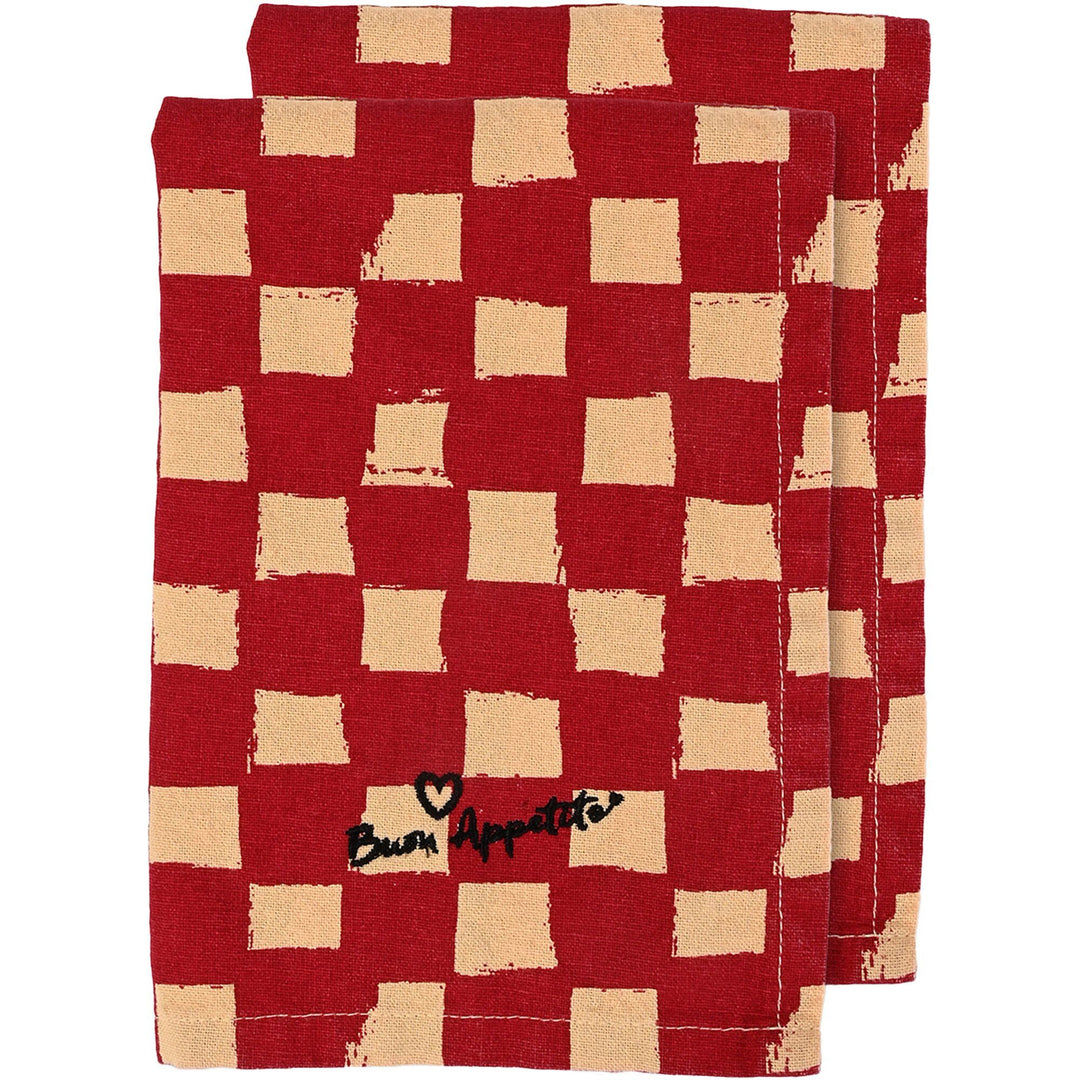 Byon Byon Love serviet 2-pack, rød/sand – frontbillede (Serviet)