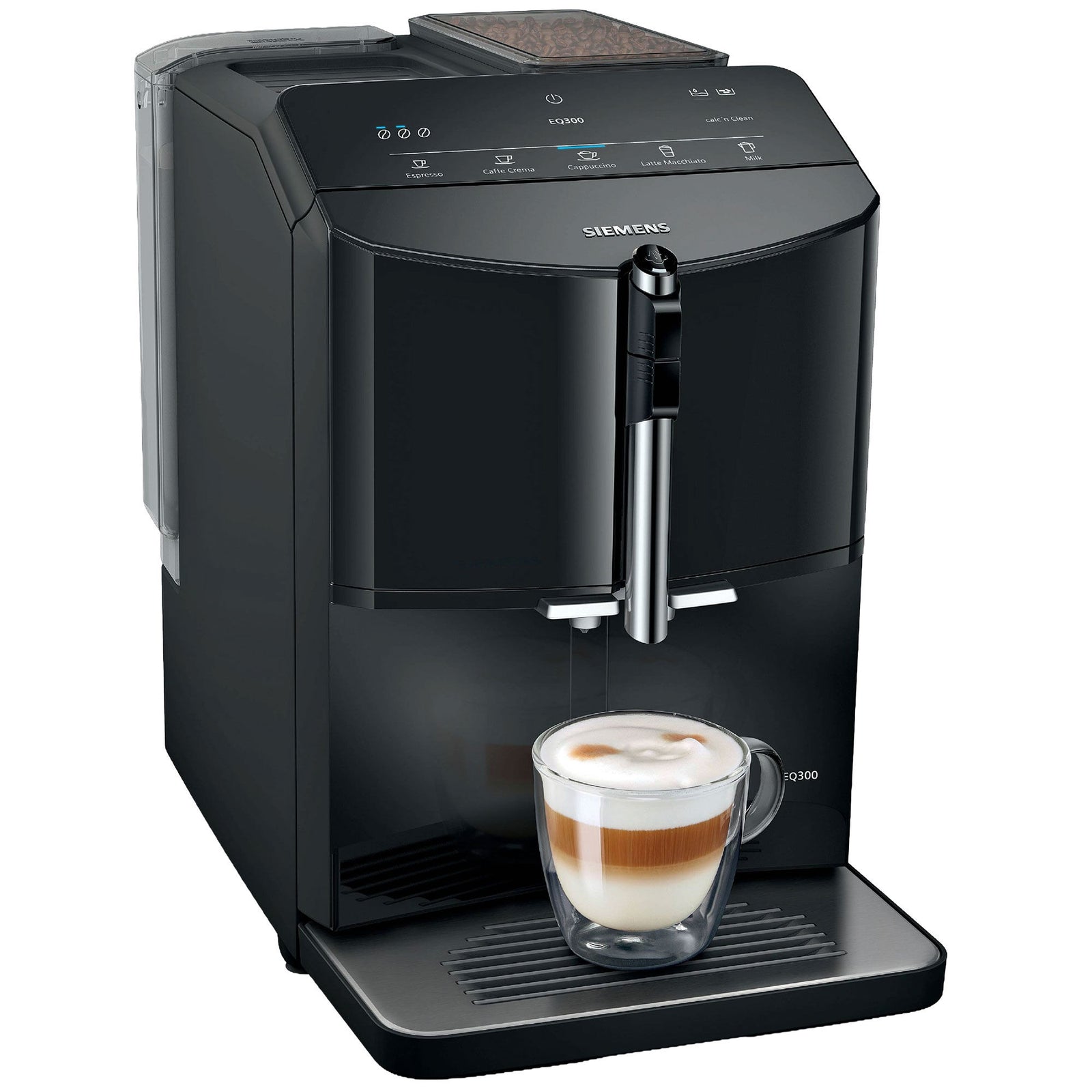 Siemens Siemens EQ300 fuldautomatisk kaffemaskine, sort – produktvisning (Espressomaskiner)