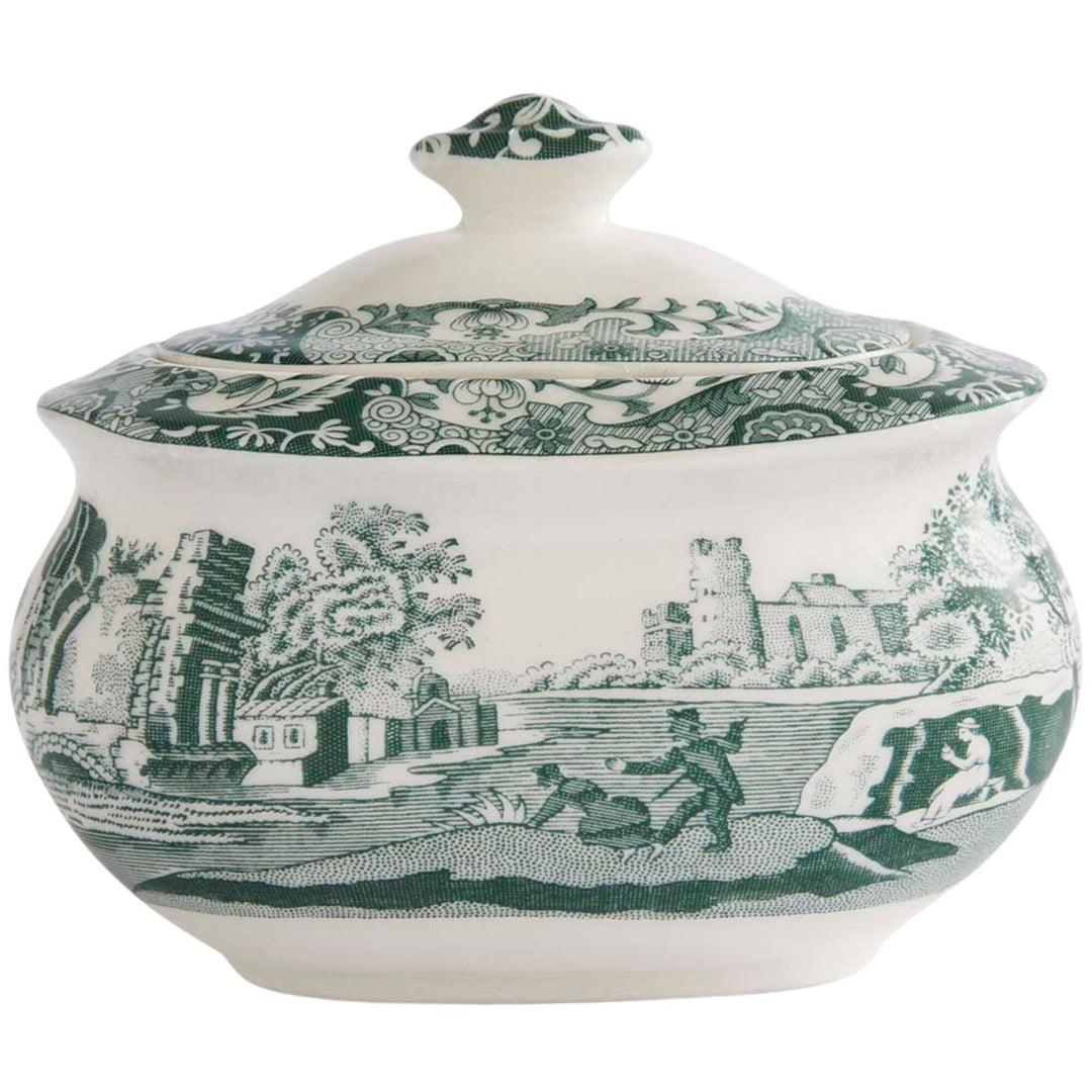 Spode Spode Heritage Green Italian sukkerskål med låg 25 cl, grøn/hvid – vinkelbillede (Sukkerskål)